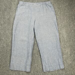 J Jill Love Linen Cropped Pants Womens Medium Blue Chambray High Rise Wide Leg